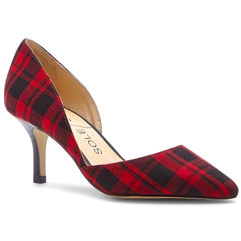 Sole Society Jenn Plaid Embroidered Kitten Heels